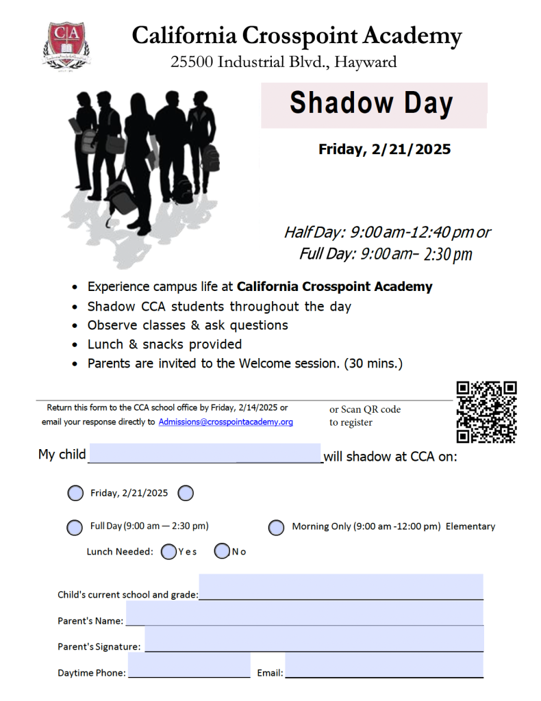 california crosspoint academy shadow day 2025 form